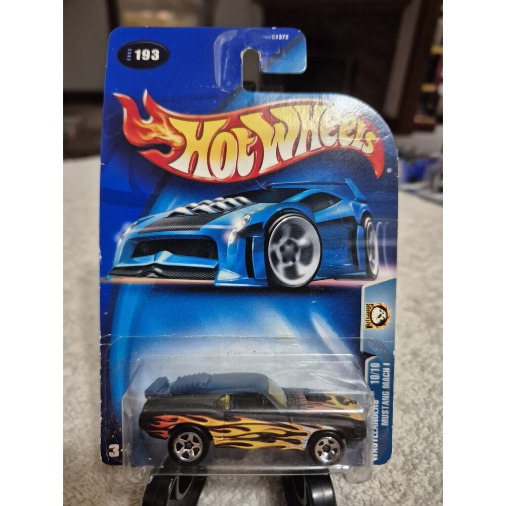 Hot Wheels 2003 # 193  Wastelanders 10/10  Mustang Mach 1 Black W/ Flames NEW